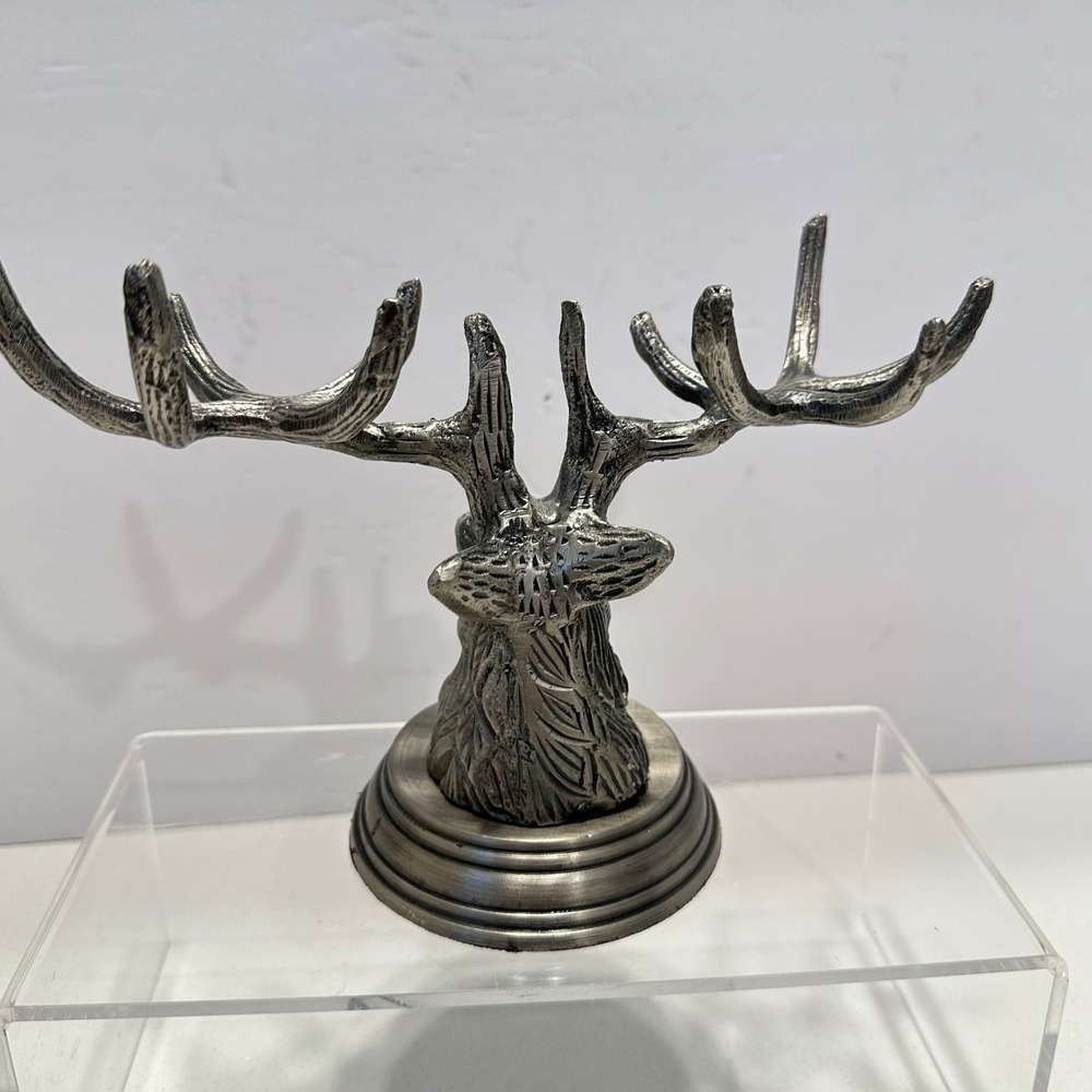 Pottery Barn Silver Pewter Metal Stag Deer Head Antler Figure Rustic Lodge Decor - Picture 4 of 9